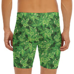 Green Ivy Leaf Pattern Print Men's Long Boxer Briefs