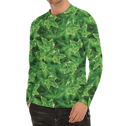 Green Ivy Leaf Pattern Print Men's Long Sleeve Rash Guard