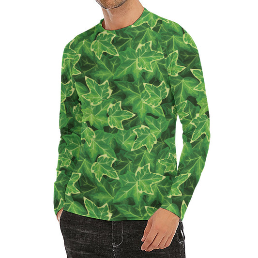 Green Ivy Leaf Pattern Print Men's Long Sleeve Rash Guard