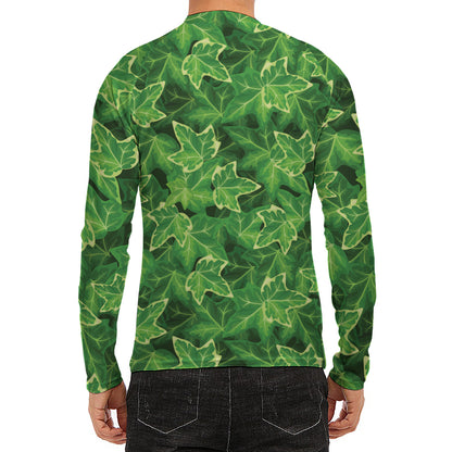 Green Ivy Leaf Pattern Print Men's Long Sleeve Rash Guard
