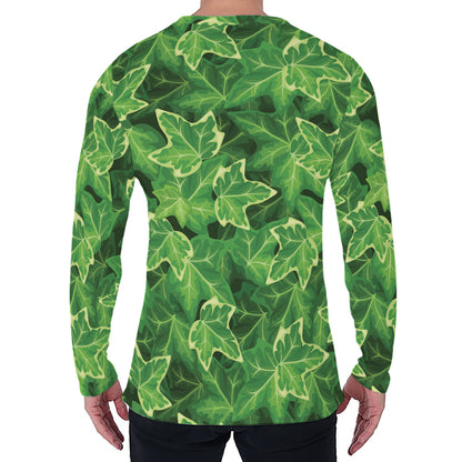 Green Ivy Leaf Pattern Print Men's Long Sleeve T-Shirt