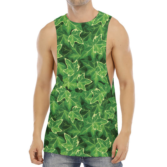 Green Ivy Leaf Pattern Print Men's Muscle Tank Top