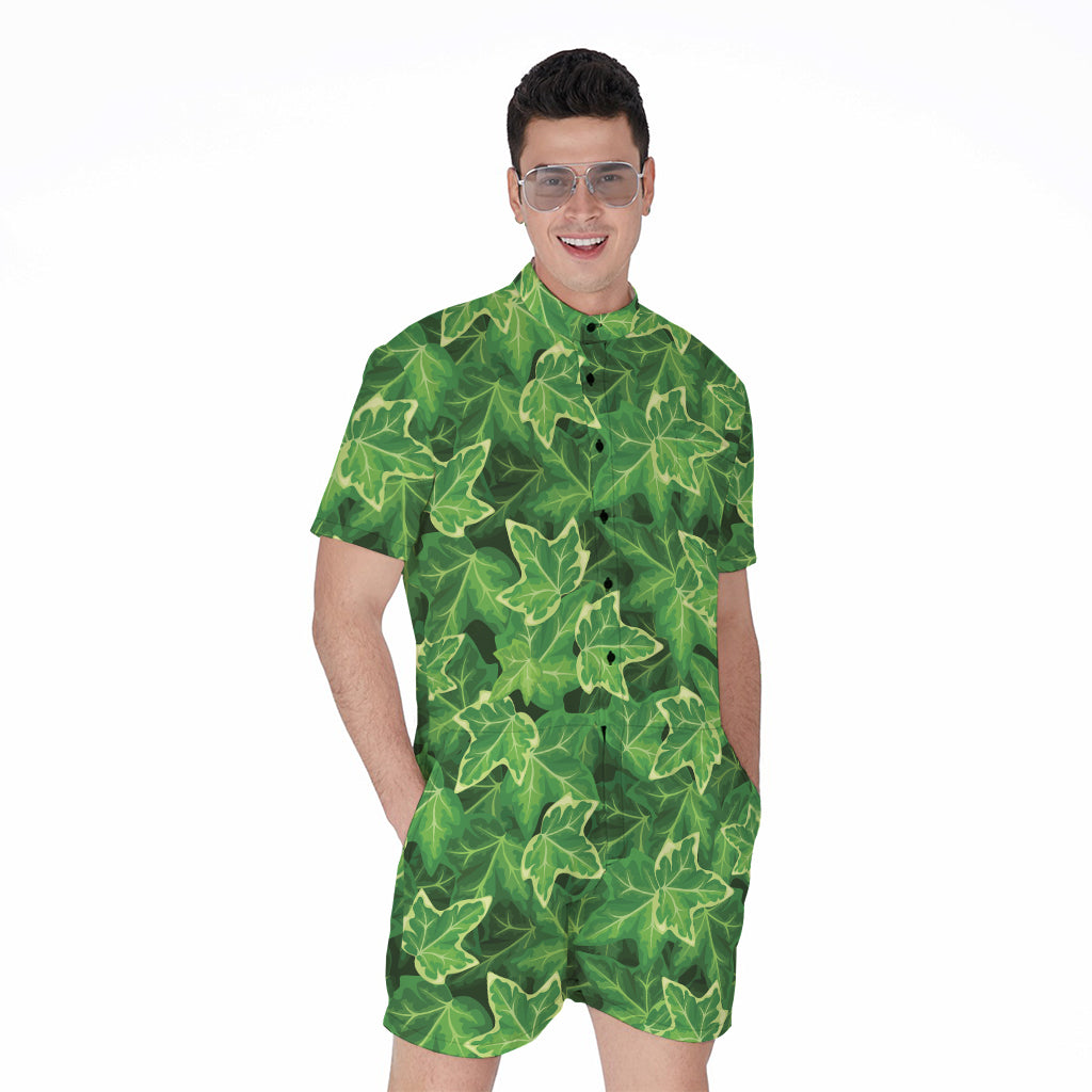 Green Ivy Leaf Pattern Print Men's Rompers