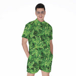 Green Ivy Leaf Pattern Print Men's Rompers