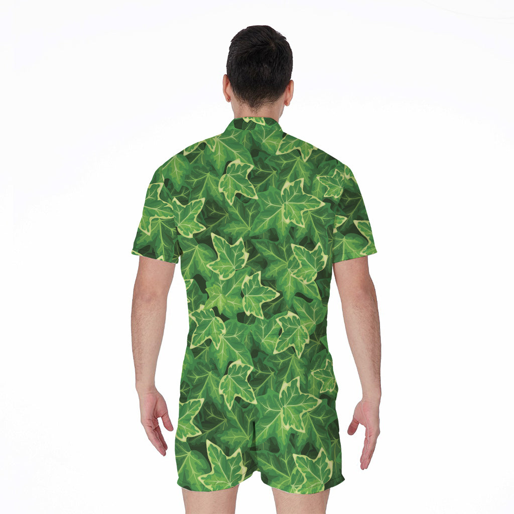 Green Ivy Leaf Pattern Print Men's Rompers