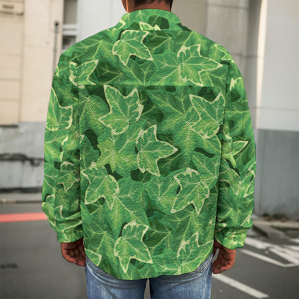 Green Ivy Leaf Pattern Print Men's Shirt Jacket