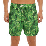 Green Ivy Leaf Pattern Print Men's Split Running Shorts