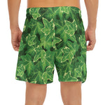 Green Ivy Leaf Pattern Print Men's Split Running Shorts