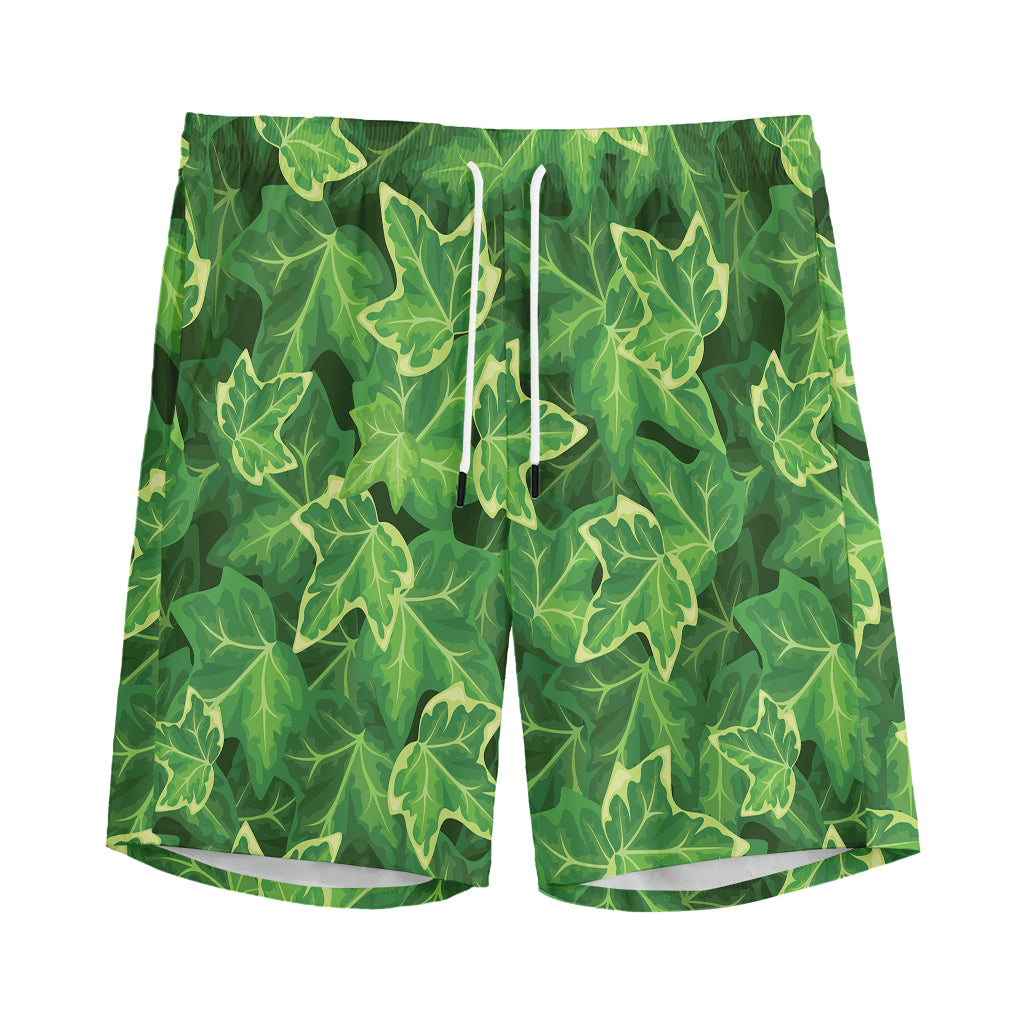 Green Ivy Leaf Pattern Print Men's Sports Shorts