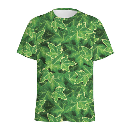 Green Ivy Leaf Pattern Print Men's Sports T-Shirt