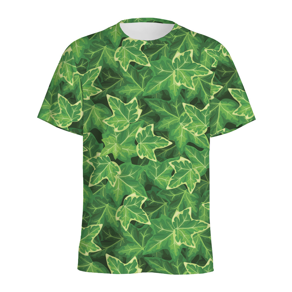Green Ivy Leaf Pattern Print Men's Sports T-Shirt
