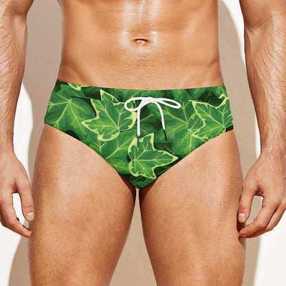 Green Ivy Leaf Pattern Print Men's Swim Briefs