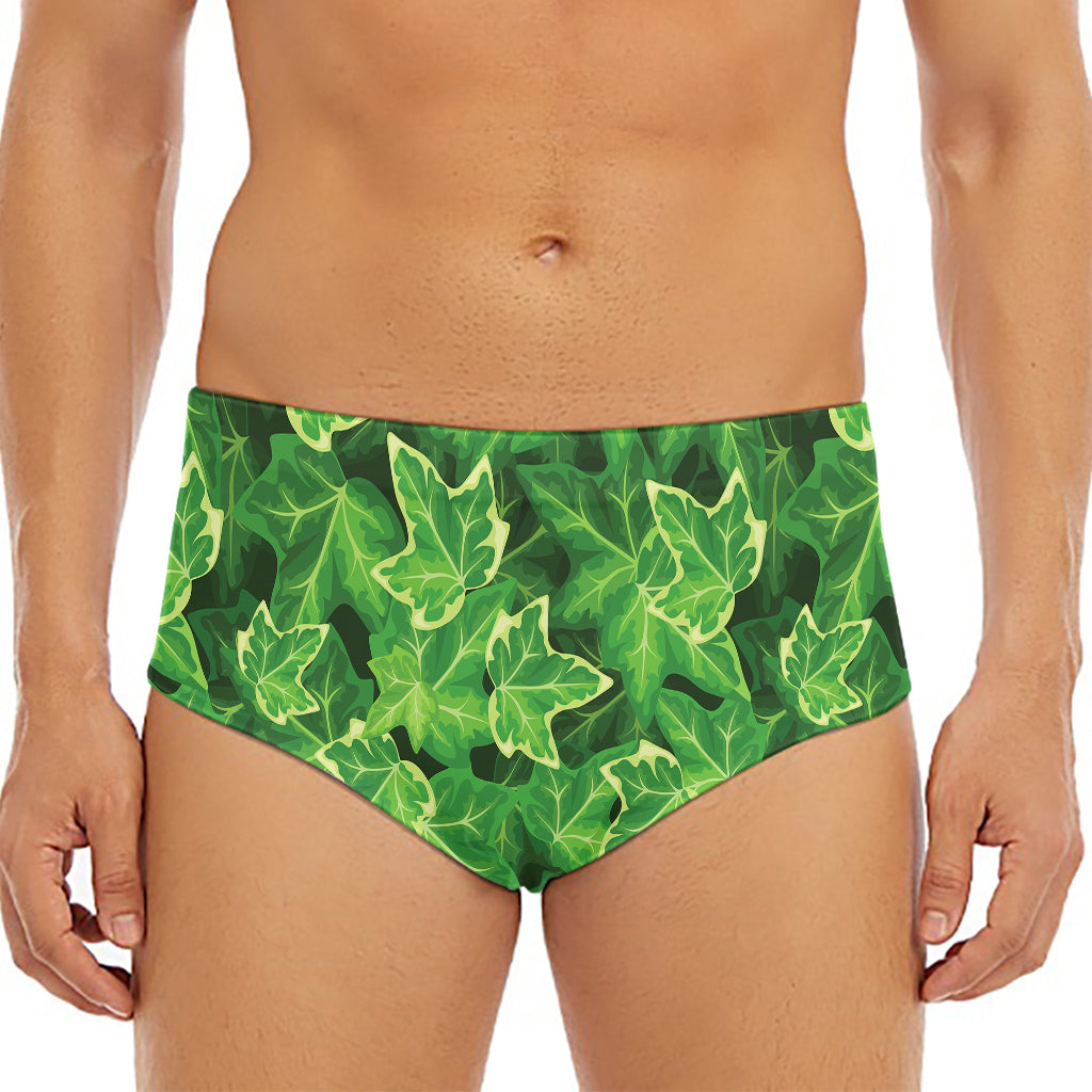Green Ivy Leaf Pattern Print Men's Triangle Swim Briefs