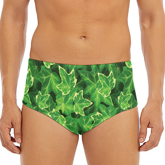 Green Ivy Leaf Pattern Print Men's Triangle Swim Briefs