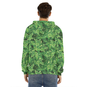 Green Ivy Leaf Pattern Print Men's Velvet Pullover Hoodie