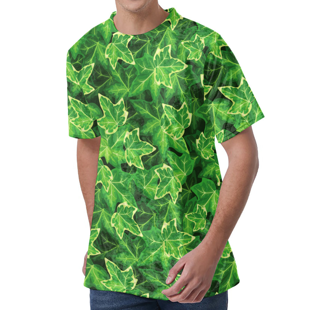 Green Ivy Leaf Pattern Print Men's Velvet T-Shirt