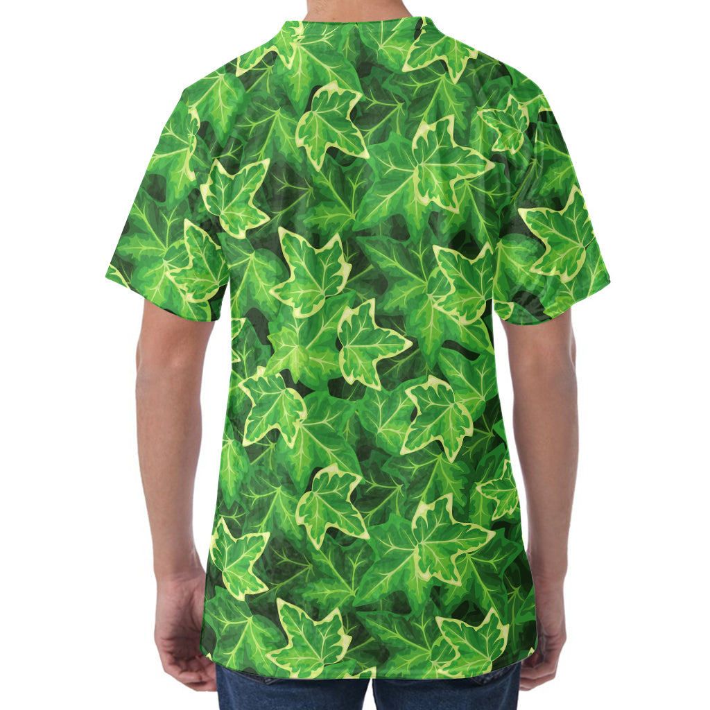 Green Ivy Leaf Pattern Print Men's Velvet T-Shirt