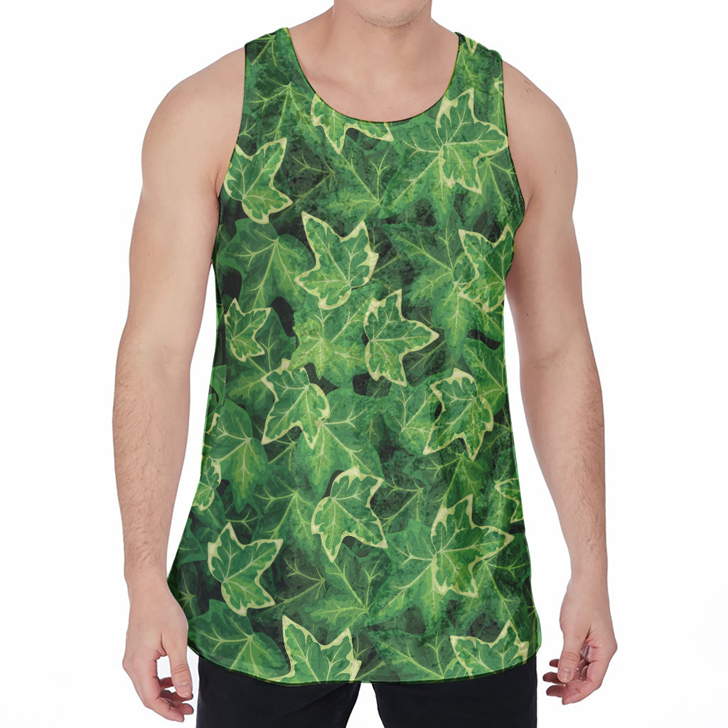 Green Ivy Leaf Pattern Print Men's Velvet Tank Top