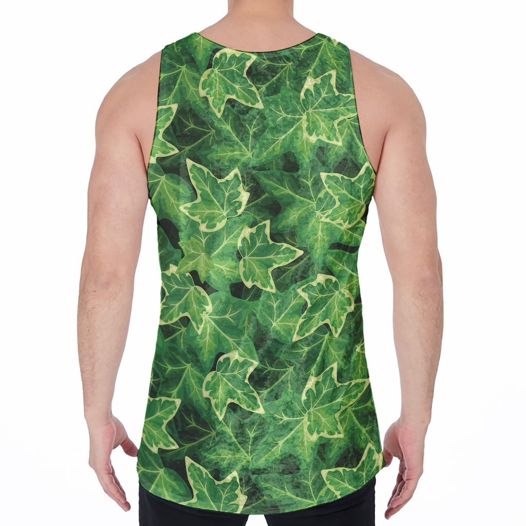 Green Ivy Leaf Pattern Print Men's Velvet Tank Top