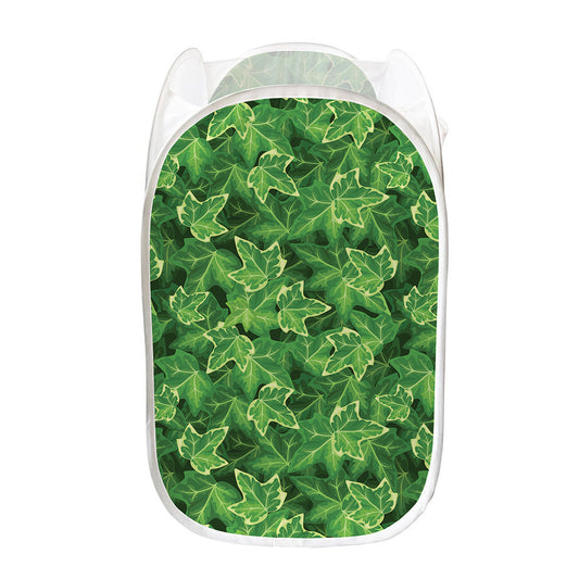 Green Ivy Leaf Pattern Print Mesh Laundry Hamper