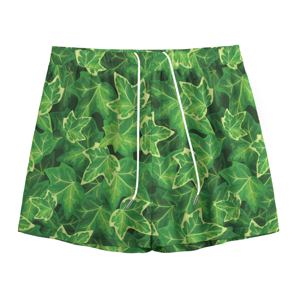Green Ivy Leaf Pattern Print Mesh Shorts
