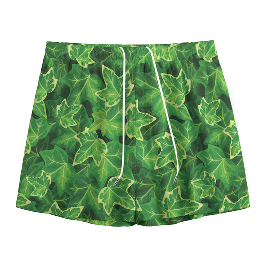 Green Ivy Leaf Pattern Print Mesh Shorts