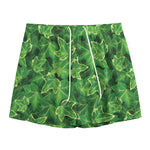 Green Ivy Leaf Pattern Print Mesh Shorts
