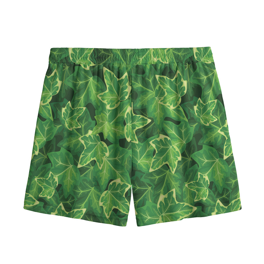 Green Ivy Leaf Pattern Print Mesh Shorts