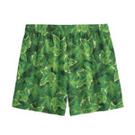 Green Ivy Leaf Pattern Print Mesh Shorts
