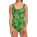 Green Ivy Leaf Pattern Print One Piece Swimsuit