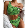 Green Ivy Leaf Pattern Print One Shoulder Bikini Top