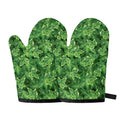 Green Ivy Leaf Pattern Print Oven Mitts