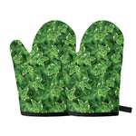 Green Ivy Leaf Pattern Print Oven Mitts