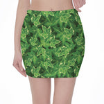 Green Ivy Leaf Pattern Print Pencil Mini Skirt