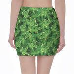 Green Ivy Leaf Pattern Print Pencil Mini Skirt