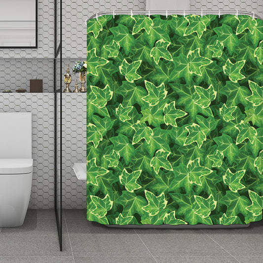 Green Ivy Leaf Pattern Print Polyester Shower Curtain