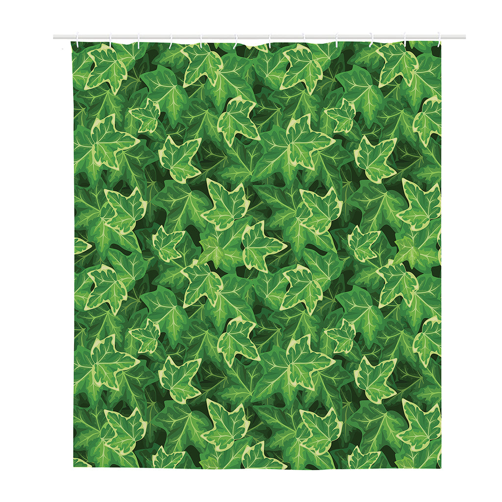 Green Ivy Leaf Pattern Print Polyester Shower Curtain