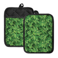 Green Ivy Leaf Pattern Print Pot Holders With Pocket