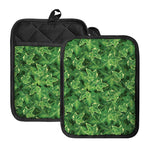 Green Ivy Leaf Pattern Print Pot Holders With Pocket