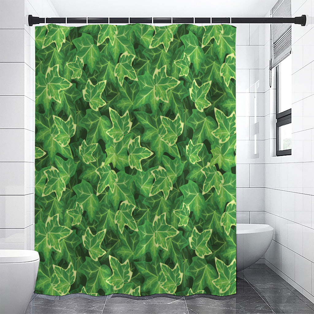 Green Ivy Leaf Pattern Print Premium Shower Curtain