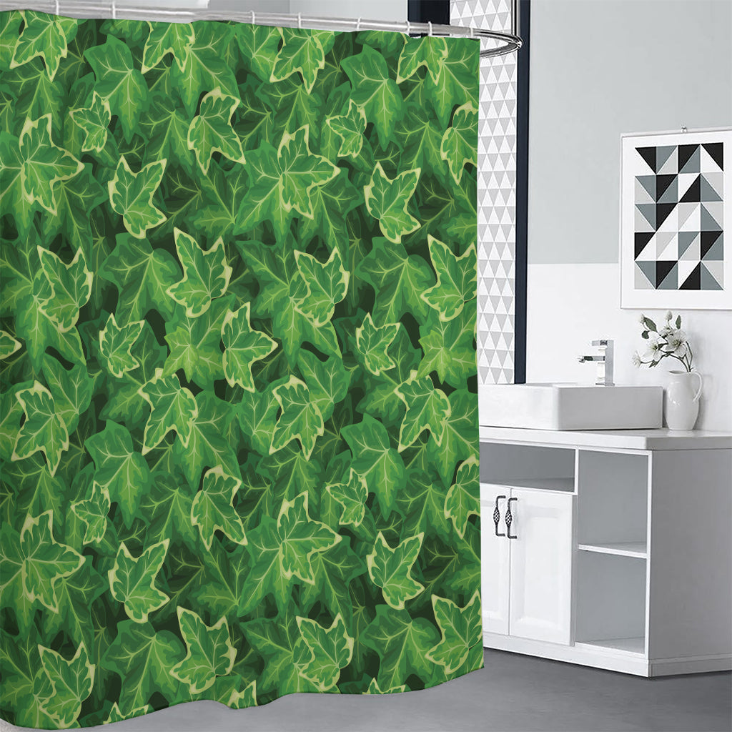 Green Ivy Leaf Pattern Print Premium Shower Curtain