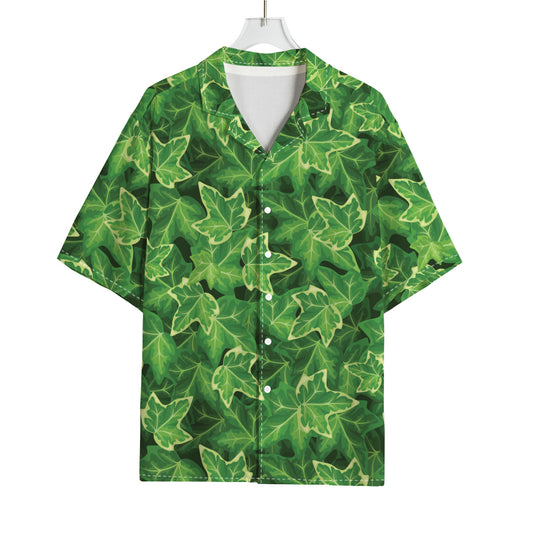 Green Ivy Leaf Pattern Print Rayon Hawaiian Shirt
