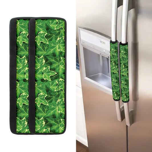 Green Ivy Leaf Pattern Print Refrigerator Handle Covers