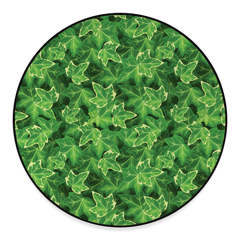 Green Ivy Leaf Pattern Print Round Floor Mat