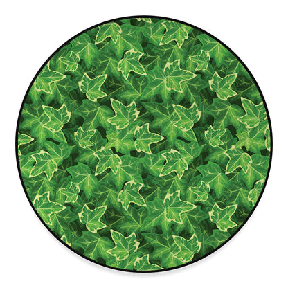 Green Ivy Leaf Pattern Print Round Floor Mat