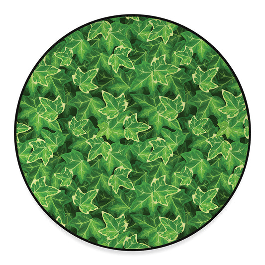 Green Ivy Leaf Pattern Print Round Floor Mat