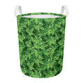 Green Ivy Leaf Pattern Print Round Laundry Basket