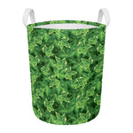 Green Ivy Leaf Pattern Print Round Laundry Basket
