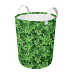 Green Ivy Leaf Pattern Print Round Laundry Basket