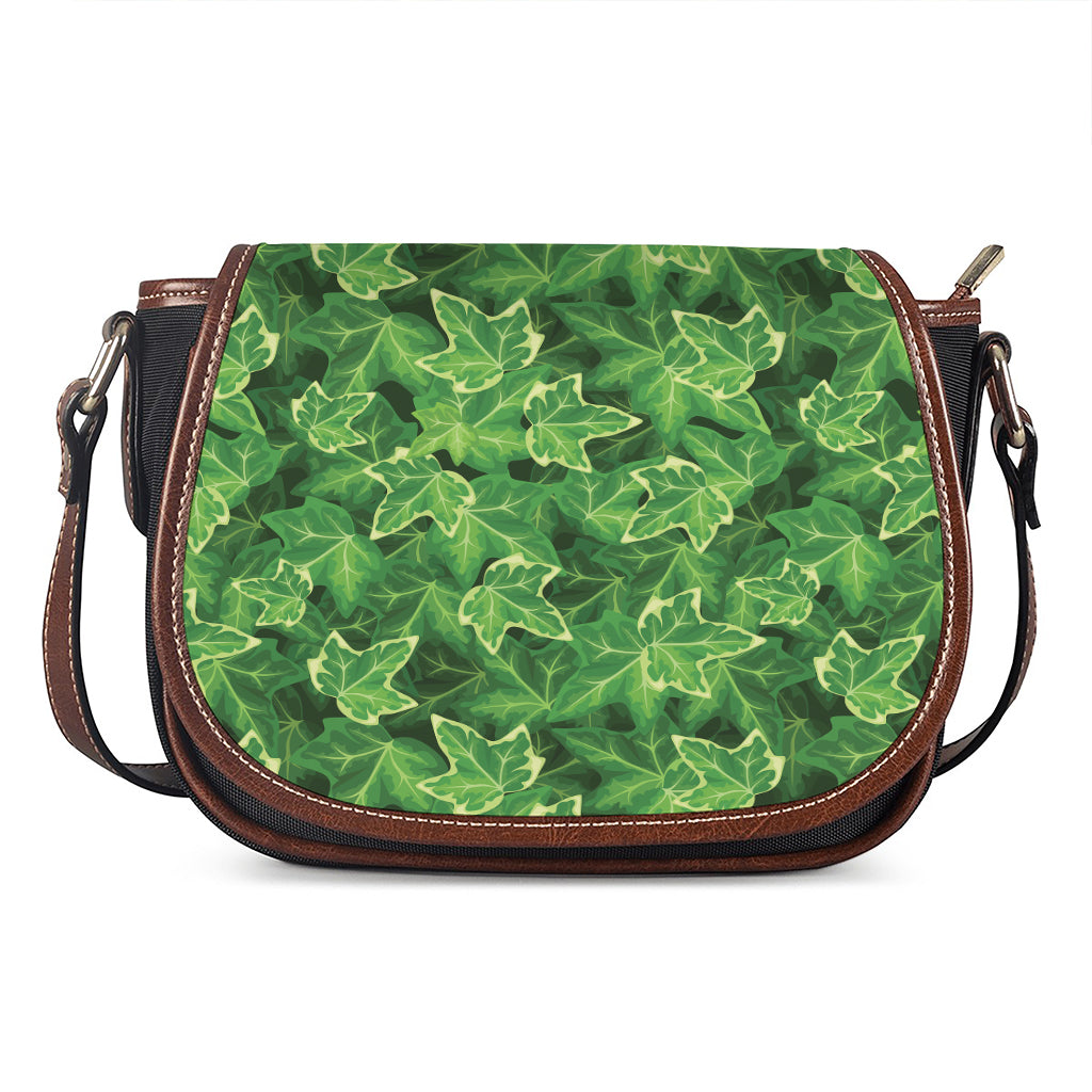 Green Ivy Leaf Pattern Print Saddle Bag